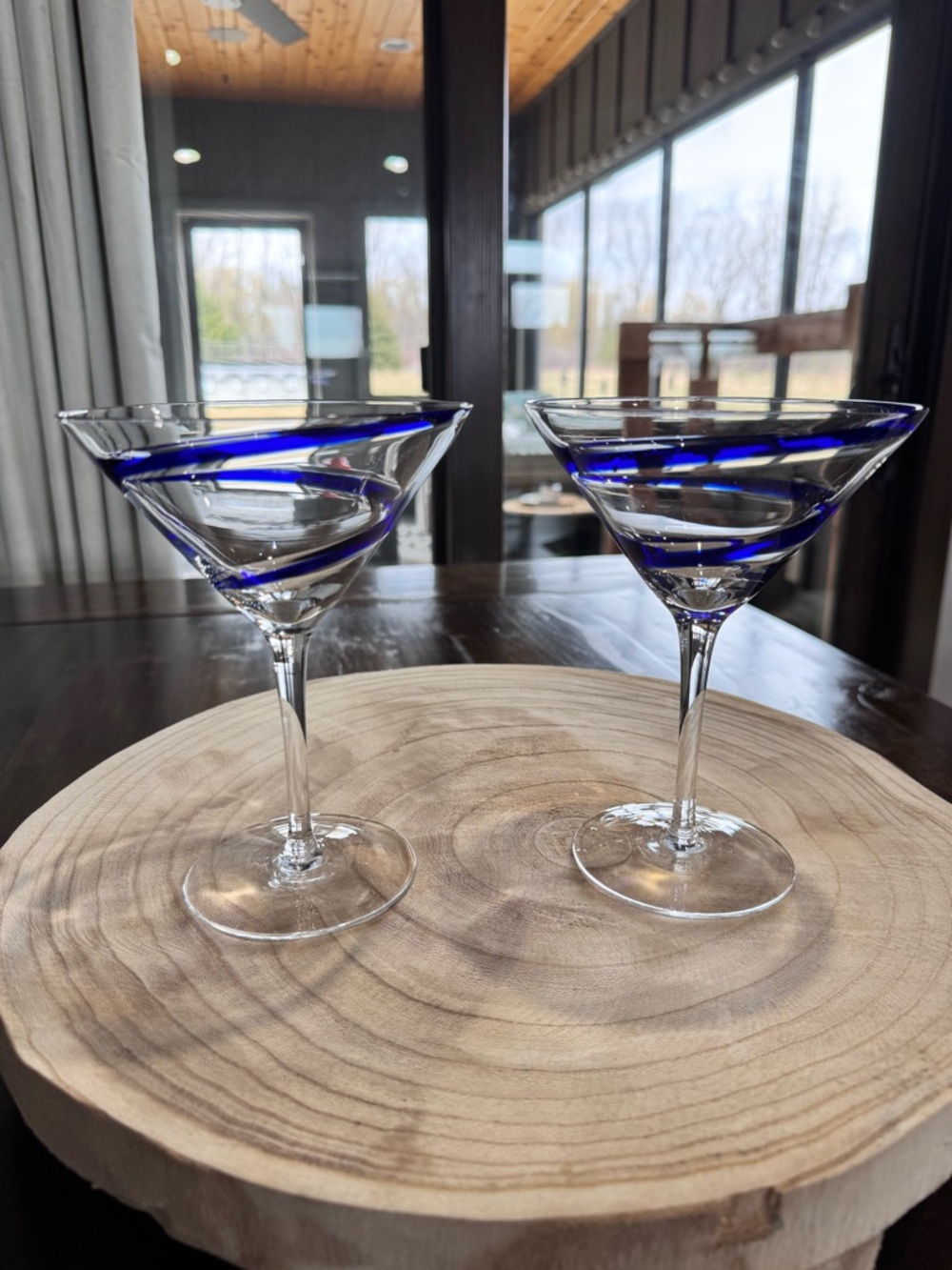 Pier 1 Imports Cobalt Blue Swirline Martini Glasses (2)